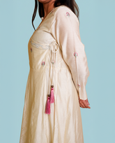 Cream Cross Knot Kurti Top
